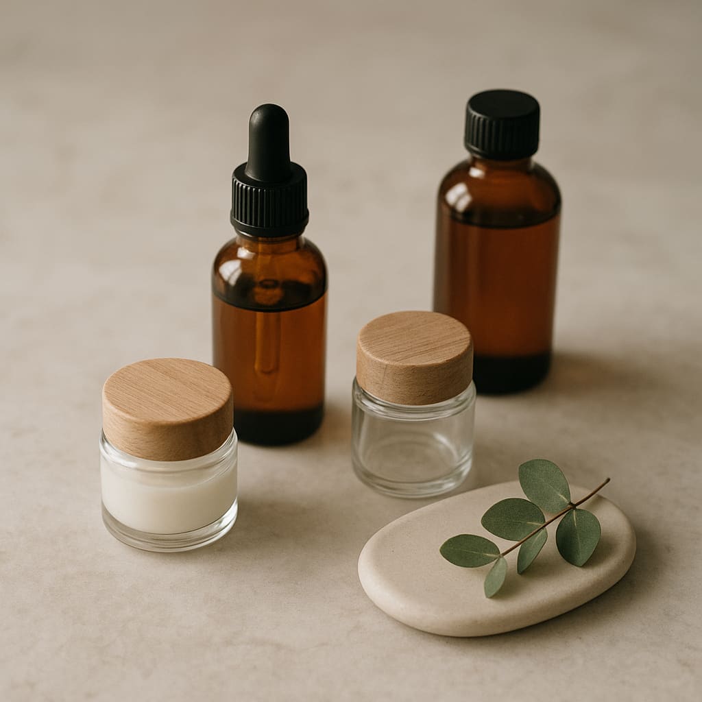 Artisanale Skincare in Gläsern und Flaschen